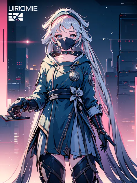 a beautiful detailed anime girl, sexy urban futuristic outfit, subzero mortal kombat mask covering mouth, submachine gun on back...