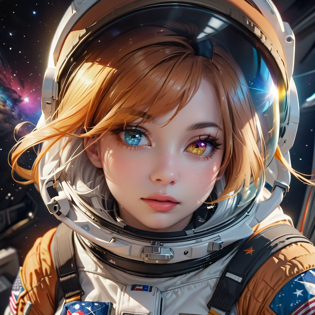 perfect eyes, Zoe, Heterochromia, astronaut, beautiful detailed eyes, beautiful detailed lips, extremely detailed eyes and face, long eyelashes, 1girl, astronaut, heterochromia, space, beautiful stars, beautiful galaxies, (best quality,4k,8k,highres,masterpiece:1.2),ultra-detailed,(realistic,photorealistic,photo-realistic:1.37),digital art, science fiction, surreal, cinematic lighting, vibrant colors, dramatic lighting