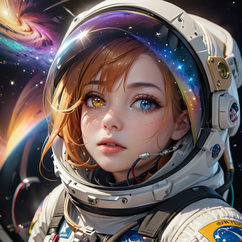 perfect eyes, Zoe, toddler girl, Heterochromia, astronaut, beautiful detailed eyes, beautiful detailed lips, extremely detailed eyes and face, long eyelashes, 1girl, astronaut, heterochromia, space, beautiful stars, beautiful galaxies, (best quality,4k,8k,highres,masterpiece:1.2),ultra-detailed,(realistic,photorealistic,photo-realistic:1.37),digital art, science fiction, surreal, cinematic lighting, vibrant colors, dramatic lighting, medium shot, full body, waist up, centered, detailed background, stars and galaxies in the distance
