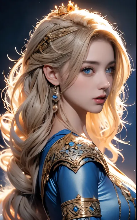 crown luxury , blue eye, blond hair, around 17 years old, (gold ), masterpiece，Best quality at best，A high resolution，8K，((Portr...