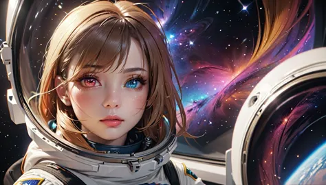 perfect eyes, zoe, toddler girl, long hair, heterochromia, astronaut, beautiful detailed eyes, beautiful detailed lips, extremel...