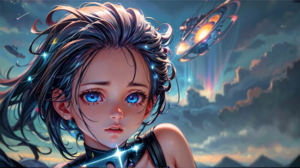 perfect eyes, Zoe, toddler girl, long hair, Heterochromia, astronaut, beautiful detailed eyes, beautiful detailed lips, extremely detailed eyes and face, long eyelashes, 1girl, astronaut, heterochromia, space, beautiful stars, beautiful galaxies, (best quality,4k,8k,highres,masterpiece:1.2),ultra-detailed,(realistic,photorealistic,photo-realistic:1.37),digital art, science fiction, surreal, cinematic lighting, vibrant colors, dramatic lighting, medium shot, full body, waist up, centered, detailed background, stars and galaxies in the distance, 