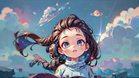 perfect eyes, zoe, toddler girl, long hair, heterochromia, astronaut, beautiful detailed eyes, beautiful detailed lips, extremel...