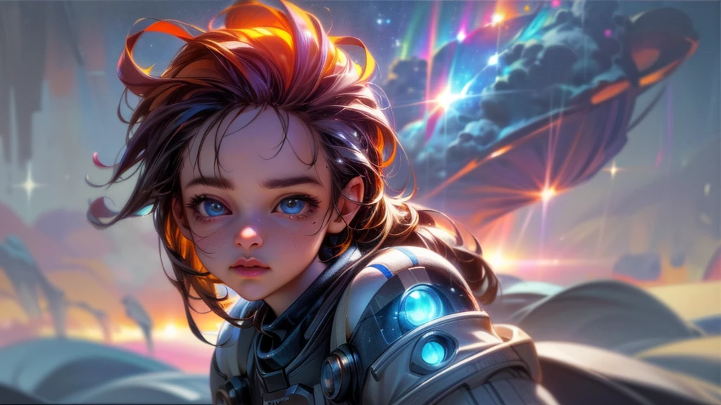 perfect eyes, Zoe, toddler girl, long hair, Heterochromia, astronaut, beautiful detailed eyes, beautiful detailed lips, extremely detailed eyes and face, long eyelashes, 1girl, astronaut, heterochromia, space, beautiful stars, beautiful galaxies, (best quality,4k,8k,highres,masterpiece:1.2),ultra-detailed,(realistic,photorealistic,photo-realistic:1.37),digital art, science fiction, surreal, cinematic lighting, vibrant colors, dramatic lighting, medium shot, full body, waist up, centered, detailed background, stars and galaxies in the distance, 