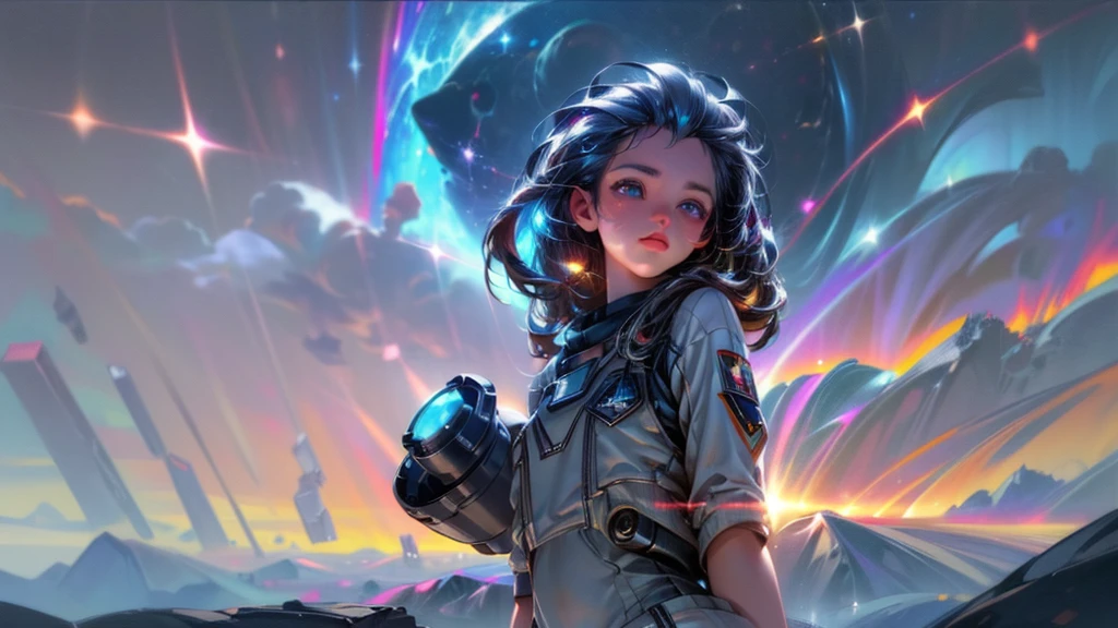 perfect eyes, Zoe, toddler girl, long hair, Heterochromia, astronaut, beautiful detailed eyes, beautiful detailed lips, extremely detailed eyes and face, long eyelashes, 1girl, astronaut, heterochromia, space, beautiful stars, beautiful galaxies, (best quality,4k,8k,highres,masterpiece:1.2),ultra-detailed,(realistic,photorealistic,photo-realistic:1.37),digital art, science fiction, surreal, cinematic lighting, vibrant colors, dramatic lighting, medium shot, full body, waist up, centered, detailed background, stars and galaxies in the distance, 