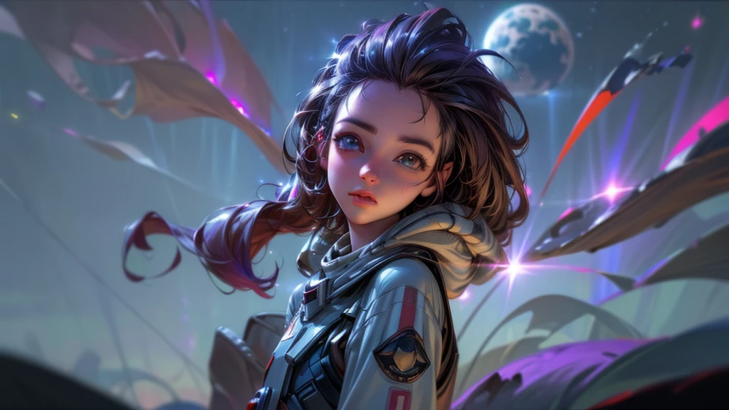 perfect eyes, Zoe, toddler girl, long hair, flat chest, Heterochromia, astronaut, beautiful detailed eyes, beautiful detailed lips, extremely detailed eyes and face, long eyelashes, 1girl, astronaut, heterochromia, space, beautiful stars, beautiful galaxies, (best quality,4k,8k,highres,masterpiece:1.2),ultra-detailed,(realistic,photorealistic,photo-realistic:1.37),digital art, science fiction, surreal, cinematic lighting, vibrant colors, dramatic lighting, medium shot, full body, waist up, centered, detailed background, stars and galaxies in the distance, 