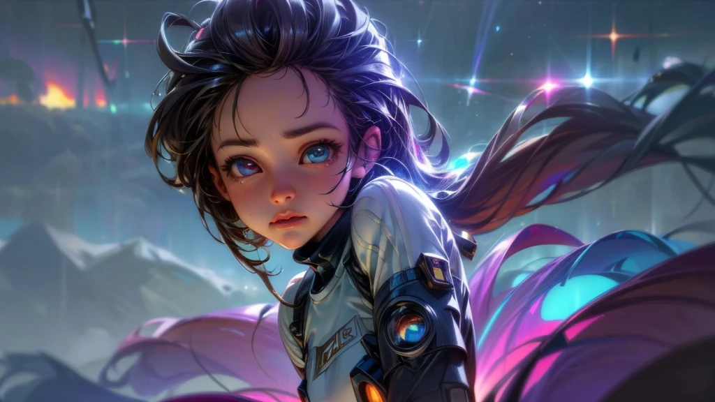 perfect eyes, Zoe, toddler girl, long hair, flat chest, Heterochromia, astronaut, beautiful detailed eyes, beautiful detailed lips, extremely detailed eyes and face, long eyelashes, 1girl, astronaut, heterochromia, space, beautiful stars, beautiful galaxies, (best quality,4k,8k,highres,masterpiece:1.2),ultra-detailed,(realistic,photorealistic,photo-realistic:1.37),digital art, science fiction, surreal, cinematic lighting, vibrant colors, dramatic lighting, medium shot, full body, waist up, centered, detailed background, stars and galaxies in the distance, 