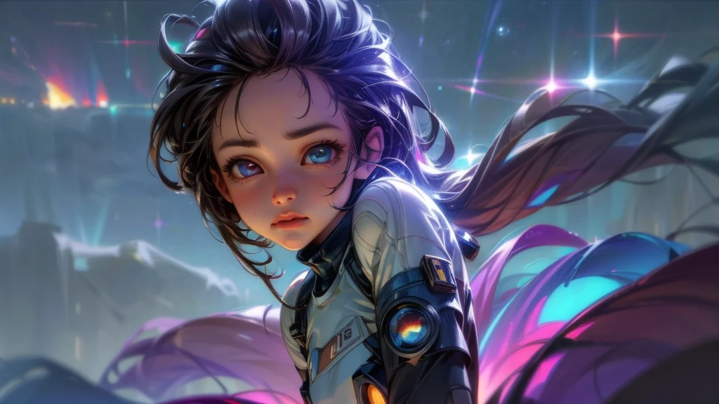 perfect eyes, Zoe, toddler girl, long hair, flat chest, Heterochromia, astronaut, beautiful detailed eyes, beautiful detailed lips, extremely detailed eyes and face, long eyelashes, 1girl, astronaut, heterochromia, space, beautiful stars, beautiful galaxies, (best quality,4k,8k,highres,masterpiece:1.2),ultra-detailed,(realistic,photorealistic,photo-realistic:1.37),digital art, science fiction, surreal, cinematic lighting, vibrant colors, dramatic lighting, medium shot, full body, waist up, centered, detailed background, stars and galaxies in the distance, 