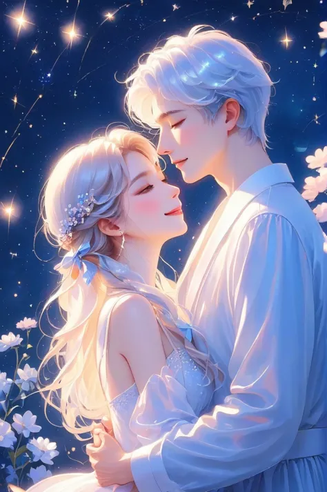 couple，embrace，butterfly，starry sky