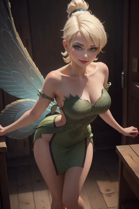 (tinker waifu:1), smile, sexy, naughty pose, looking at the viewer, big breasts, neckline, moño de un alone cabello, short hair,...