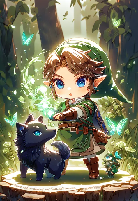 absurdres, highres, ultra detailed, HDR, master piece, best quality, extremely detailed, Link chibi, brown hair, expressive blue...