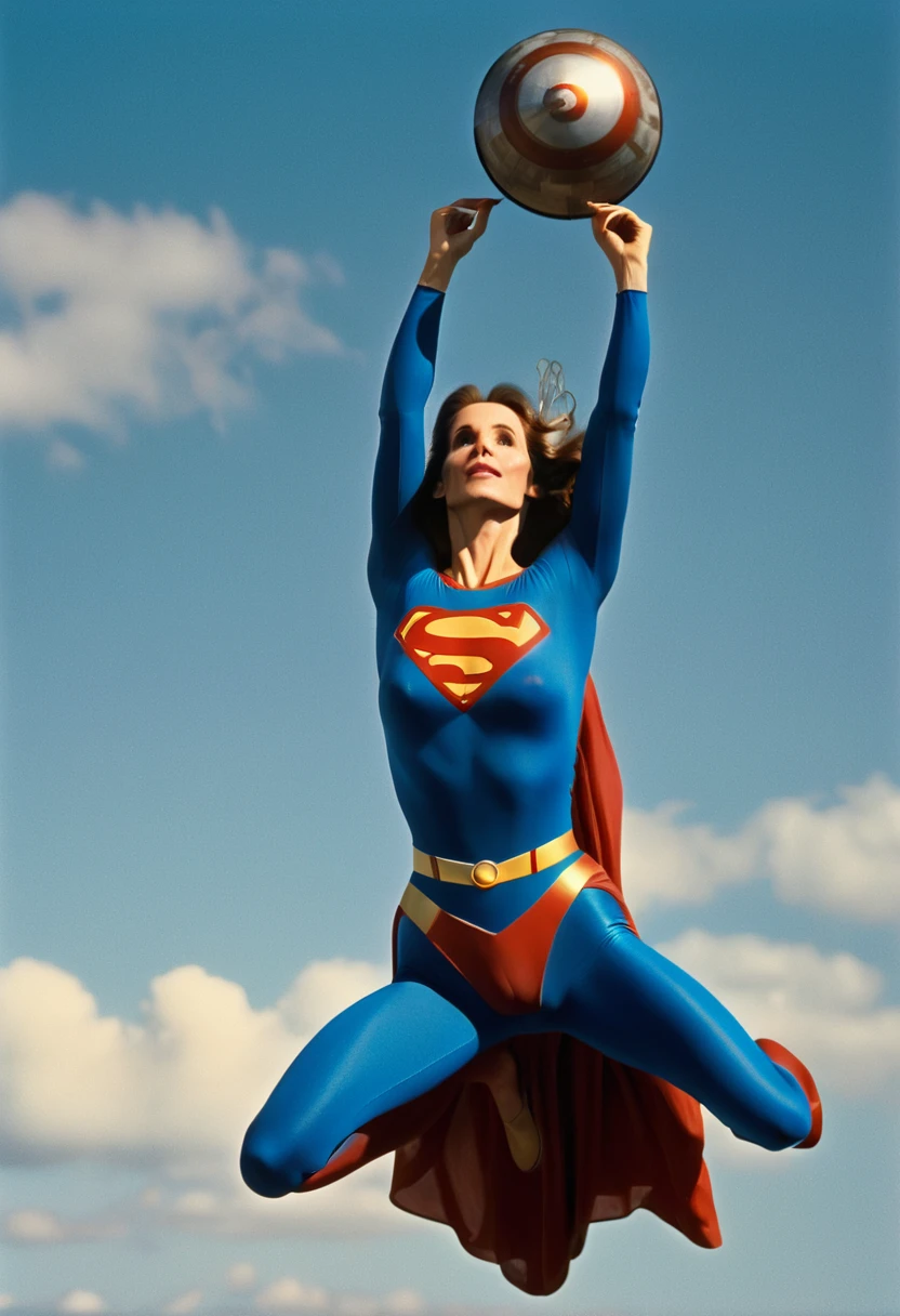 Julie Hagerty 1980 Superman movie; saving the world; posição de levantar  vôo - SeaArt AI