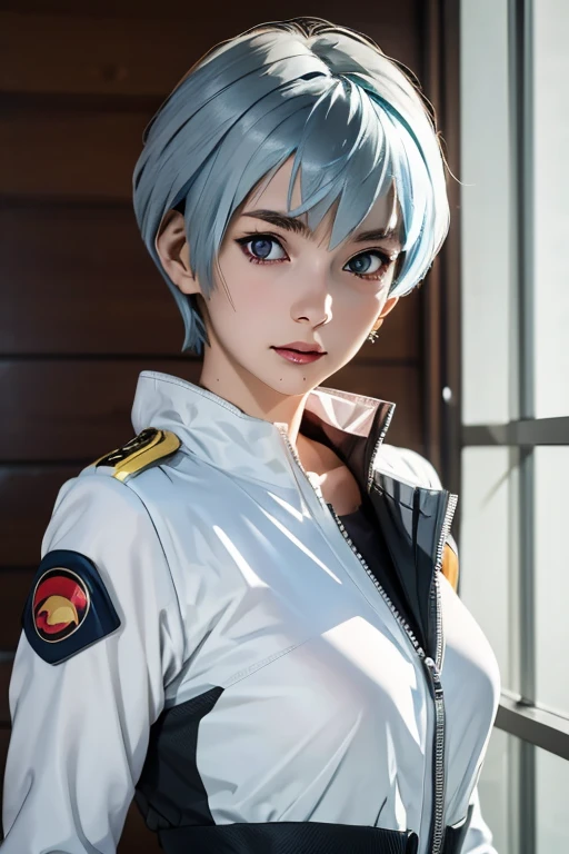 mais alta qualidade　Alta resolução　simples　Uma garota fofa fazendo cosplay de Rei Ayanami em um traje de piloto　