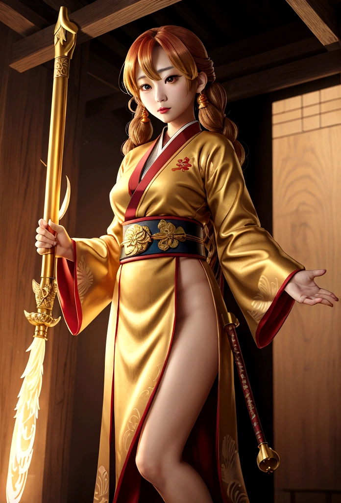 Beautiful female Tengu（1 person）、Large Breastuscular、Golden Staff