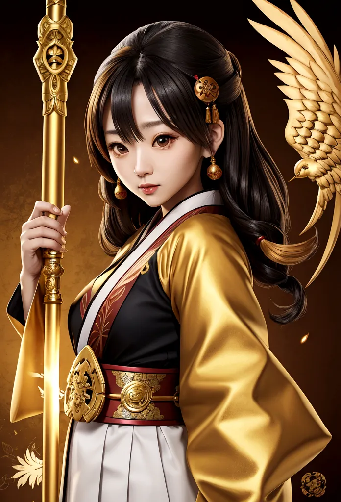 beautiful female tengu（1 person）、large breastuscular、golden staff