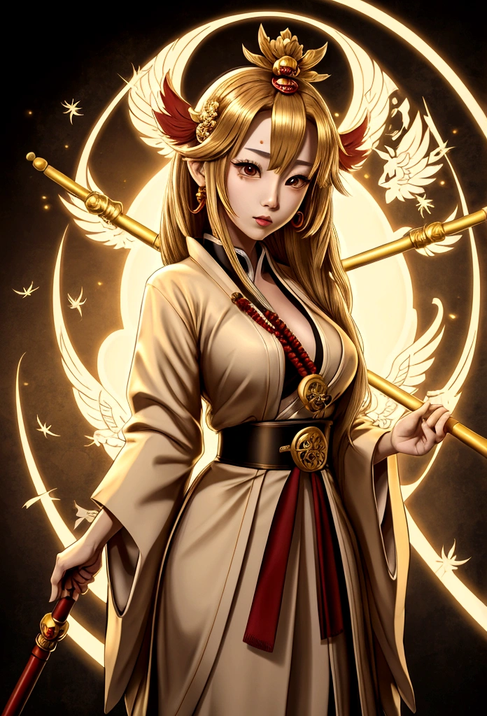 Beautiful female Tengu（1 person）、Large Breastuscular、Golden Staff