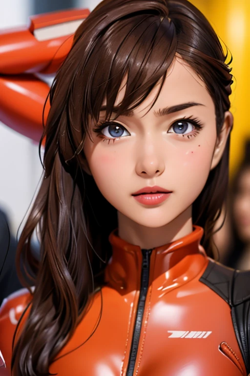 mais alta qualidade　Alta resolução　simples　Uma linda garota fazendo cosplay de Asuka Langley em um traje de piloto　