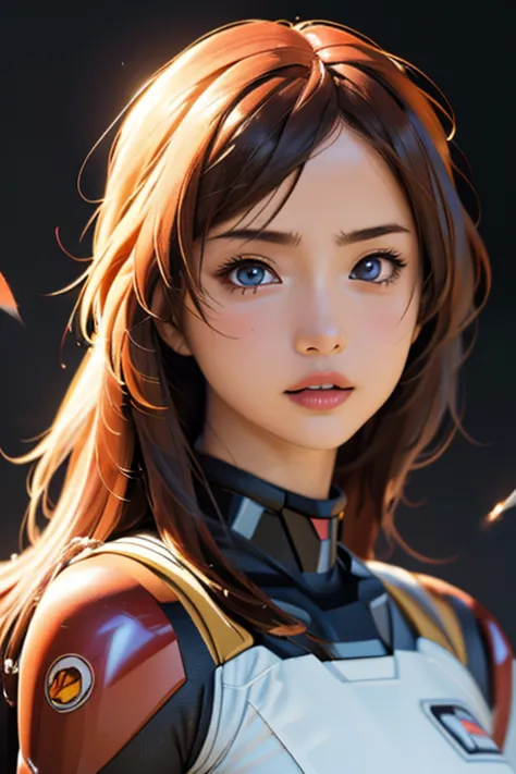 highest quality　high resolution　simple　a cute girl cosplaying as asuka langley in a pilot suit　head to waste