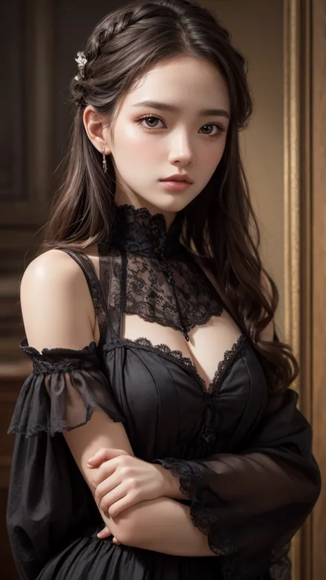  woman (gothic art)womanผมดำตาแดงสวย, Elegant and refined eyes,  Highly detailed face, Detailed eyes, beautiful long eyelashes, ...