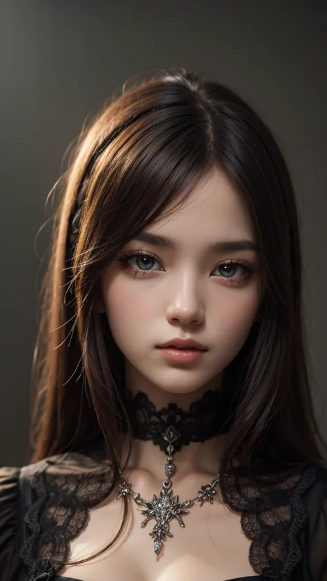  woman (gothic art)womanผมดำตาแดงสวย, Elegant and refined eyes,  Highly detailed face, Detailed eyes, beautiful long eyelashes, ...