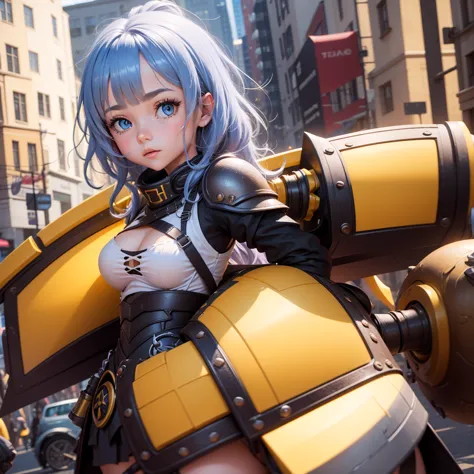 1 girl, cogarmor2023, city, yellow armor, 8k hd, best quality, masterpiece, bright accents