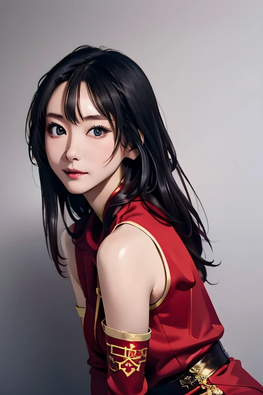 Highest quality　High resolution　Simple　ONEPEACE Cute girl cosplaying as Boa Hancock　Long black hair　Red shiny outfit　Red Chinese Dress　