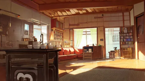 the interior of the camper van exudes a unique atmosphere that blends lofi and makoto shinkai styles. the design is both comfort...