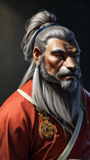 Men in ancient Chinese costumes、(ancient chinese hairstyle male)、、Highest quality、masterpiece、Ultra-high resolution、(Realistic:1.4)、Game Poster、Crisp and beautiful image quality、Long beard、Embroidered cloth wrapped around a topknot、whole body ,(Skin of color, ),(long and heavy white beard):1.2), (Very detailed, bloom:1.5), (Highest quality, Concept Art, 4K), (analog:1.2), (high sharpness), (Detailed pupil:1.1), (Painting:1.1), (digital Painting:1.1), Detailed face and eyes, masterpiece, Highest quality, (Very detailed photos:1.1), 8K, photoRealistic, (Gray Hair、Dynamic Short Hair), (PurerosFace_v1:0.2), [:(Detailed face:1.2):0.2], sharp, Realistic, Realistic Shadow, 