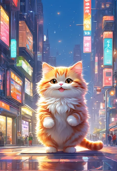 Anthropomorphic Cat,with small steps,bus stop,View Schedule,Lovely,Fluffy fur,masterpiece,Rich colors,best quality,Official Art,...