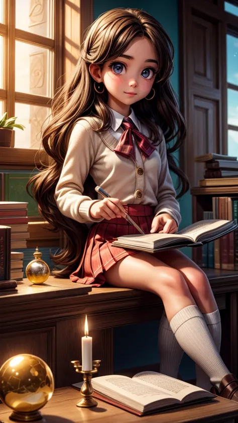 a young girl performing astrology in a classroom, 1girl, beautiful detailed eyes, beautiful detailed lips, extremely detailed fa...