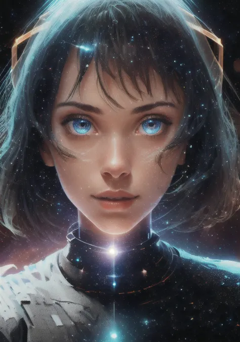 The girl holds in front of her face in her hands the galactic space, portrait photo, lots of details, high quality,