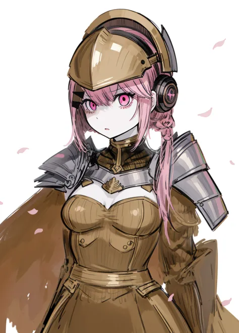 1girl, pale skin, pink eyes, deeppink hair, soldier, bronze armor, nice clothes, (high resolution, high detail, best quality), 
...