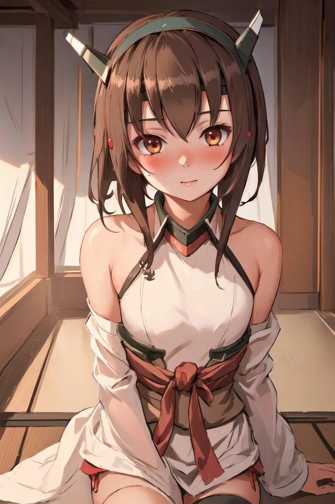 Highest quality, masterpiece, High resolution, alone, {Taihou_Fleet Collection:1.15}, brown_hair, brown_eye, short_hair, headgear, head band, blush, hair_between_eye