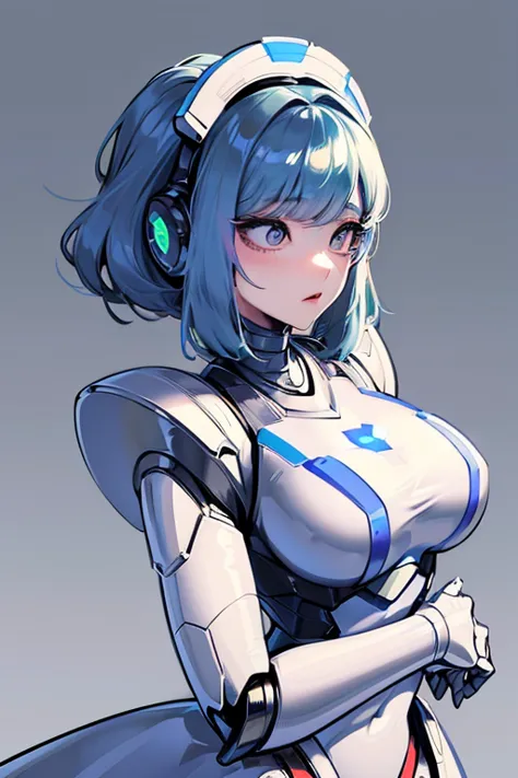 empty eyes,robotized woman ,big bust,Robot Joint ,Metal skin,dress,android,Robot Suit