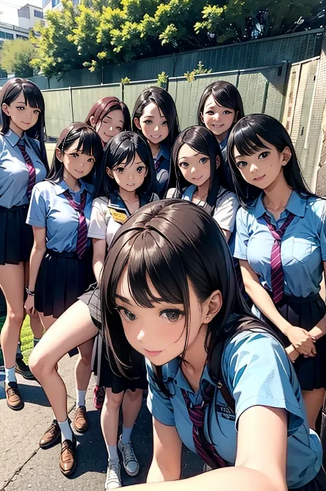 A female teacher pees while taking a group photo with many students、The female teacher couldn&#39;t hold it in and peed herself、...