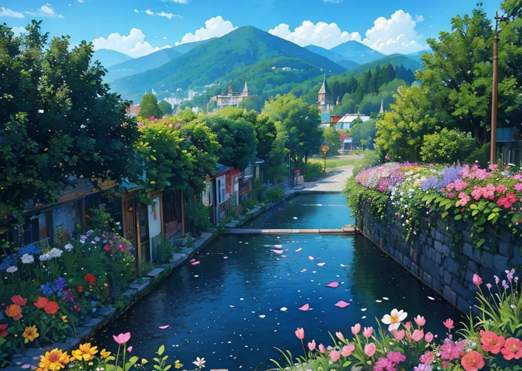 il y avait beaucoup de fleurs et d&#39;autres choses dans un paysage urbain, pas d&#39;humains, paysage, En plein air