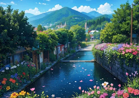 there was a lot of flowers and other things in a town landscape, no humans, scenery, outdoors