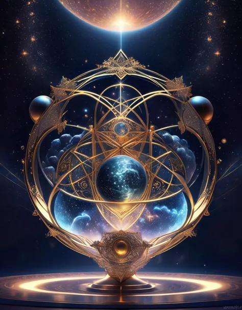 Magic Dream Castle, Sacred geometry, Be focused, (Floating Ghost Mage, Holding a magic ball in hand:1.5)，Heaven and earth collap...