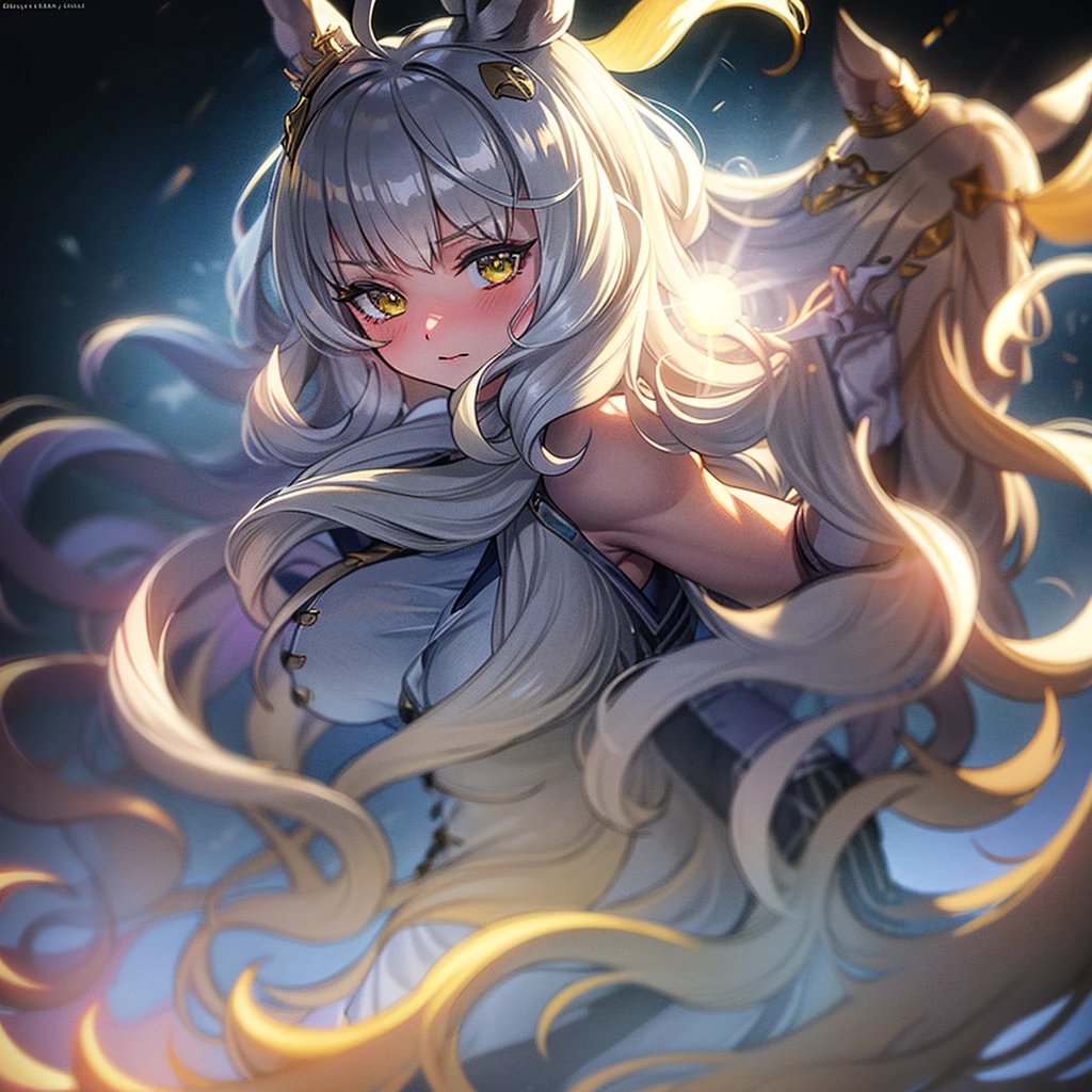 uma linda garota de anime detalhada com seios grandes, cabelo longo, rubor, Usando luvas brancas, Sozinho, foto realista, hiperrealista, 8K, Altamente detalhado, obra de arte, iluminação cinematográfica, iluminação volumétrica, iluminação dramática, claro-escuro, pele brilhante, sucção de peito, Lactação