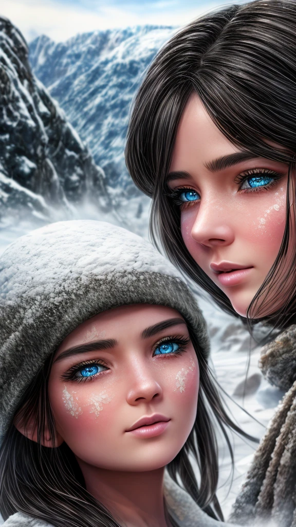 beautiful detailed eyes, beautiful detailed lips, extremely detailed eyes and face, longeyelashes, two girls in a hot spring, snow landscape, steam, sweat, (best quality,4k,8k,highres,masterpiece:1.2),ultra-detailed,(realistic,photorealistic,photo-realistic:1.37),HDR,UHD,studio lighting,ultra-fine painting,sharp focus,physically-based rendering,extreme detail description,professional,vivid colors,bokeh,portrait,landscape,realistic