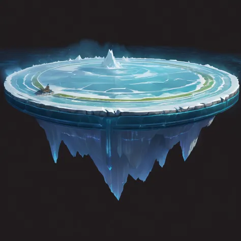 there is a very large iceberg，has a circular structure, painted as a game concept art, luminescent concept art, stylized concept...