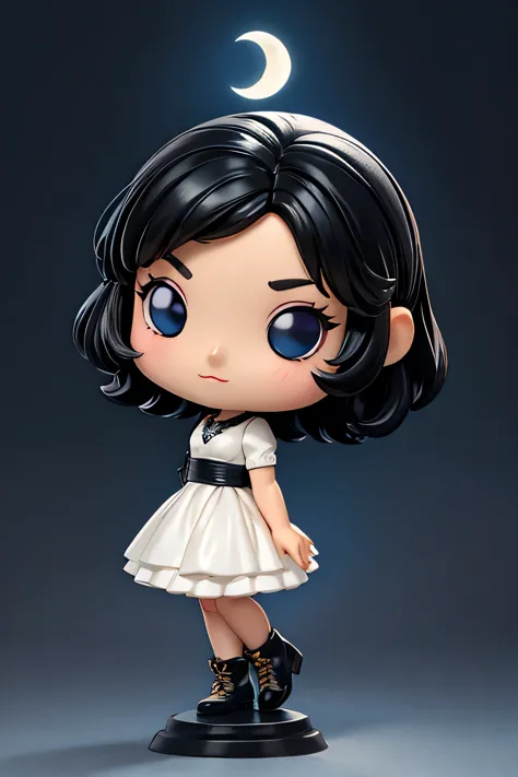 funko girl , short black hair, moonlight background, evening