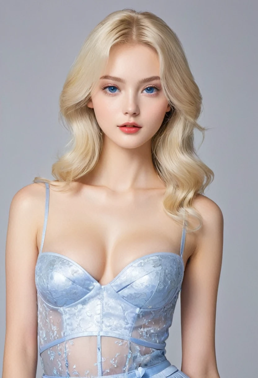 （（（European Caucasian Woman）））、（（（Mary, 18 years old）））、one person、（Thin contours、blue Eye:1.2）、（Thin contours）、（Big Breasts:1.3）、Narrow waist、（（（White and translucent skin:1.3）））、Beautiful, shiny blonde medium-long hair、8-head-tall model style、Waist-down angle、Tokyo city、Full body focus