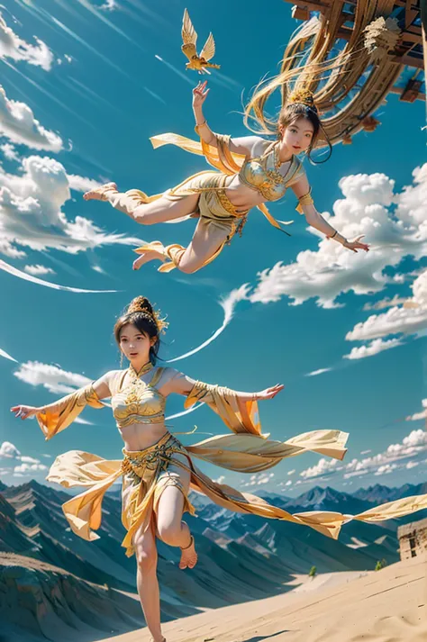 Dunhuang flying goddess。Floating in the air，barefoot