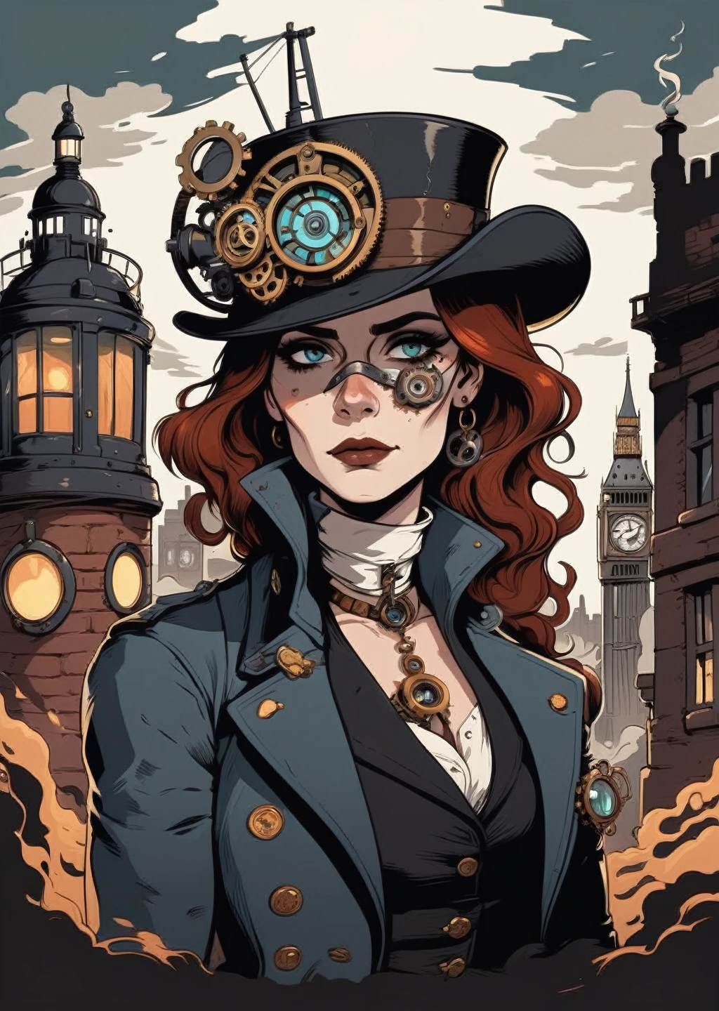 High quality 4K HD flat color cartoon artwork in JMST Artstyle, Mobius, mgcliu tricolor palette,
1 miniature girl from the shadows of steampunk london, Dramatic lighting , Regression 
[(details:1.2): [ (many small details:1.3) : [ (many ultrasmall details: 1.2):(Ultra-small, highly detailed bezels:1.5):0.7 ]: 0.4 ] :0.2]
  