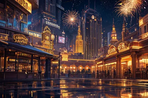 golden casino, night, downtown, HDR, 4k resolution, golden moon, firework, modern architecture, slot machine, indoor