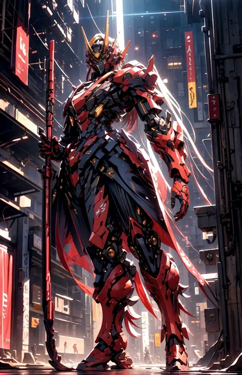 Red + gold scifi mech suit, intricate detail, artstation, Japna Gundam, full body image, nreal Engine, DOF, Super-Resolution, Me...