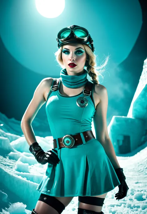 alice in infernoland, break it off, dieselpunk space, bad night, ice age, sunlight, teal color, sports photography --ar 4:5 --s ...