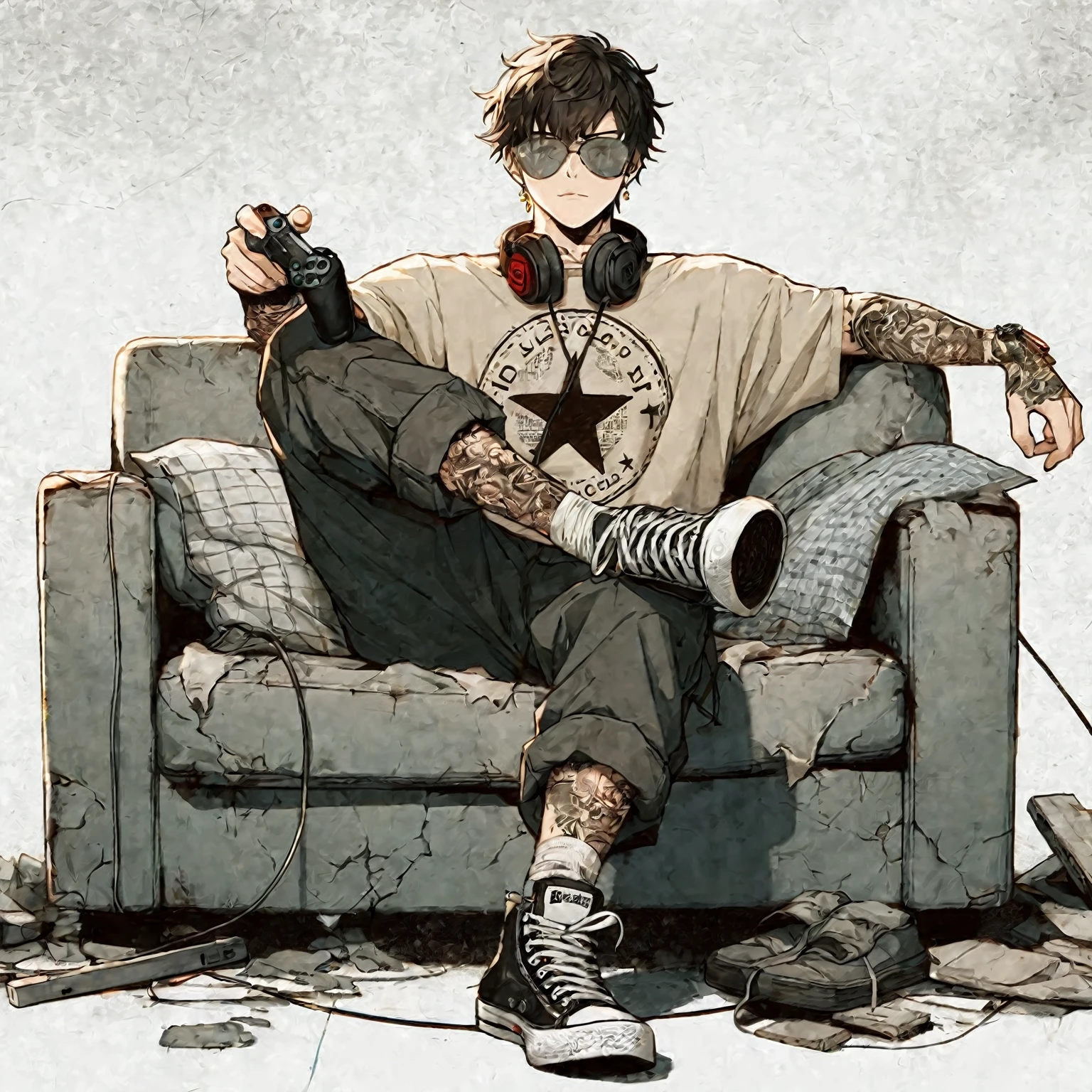 anime - style drawing of a man sitting on a couch with a remote control, anime boy, relaxing after a hard day, high quality anime artstyle, trigger anime artstyle, modern anime style, artwork in the style of guweiz, high quality fanart, gamer aesthetic, top rated on pixiv, style anime, hq artwork, anime lover