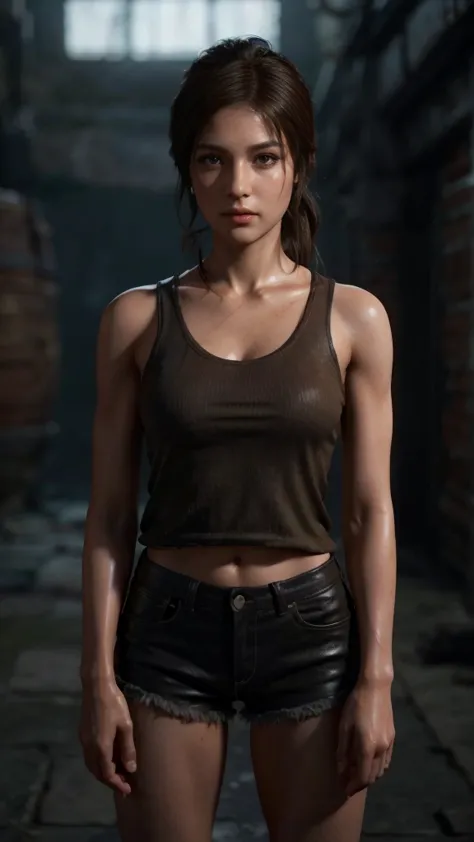 Lara Croft, brown eyes, (best quality, ultra-detailed), (realistic:1.37), beautiful and detailed face, ultra-realistic texture, ...